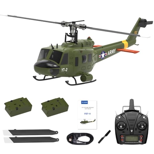 GOUX RC Militärhubschrauber für Erwachsene, F07-V 1/34 Skala UH-1 Huey 2.4G 6CH Brushless Direct-Drive Flybarless Hubschrauber Modell Modus 1/Mode 2 umschaltbar (RTF Version) von GOUX