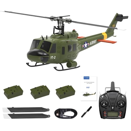 GOUX RC Militärhubschrauber für Erwachsene, F07-V 1/34 Skala UH-1 Huey 2.4G 6CH Brushless Direct-Drive Flybarless Hubschrauber Modell Modus 1/Mode 2 umschaltbar (RTF Version) von GOUX