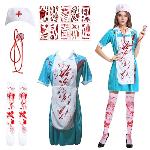 GOUYENG Halloween Kostüm,Krankenschwester Kostüm,Krankenschwester Zombie Set,Kostüm Zombie,Faschingskostüme,für Karneval,Fasching,Mottoparty,Halloween von GOUYENG