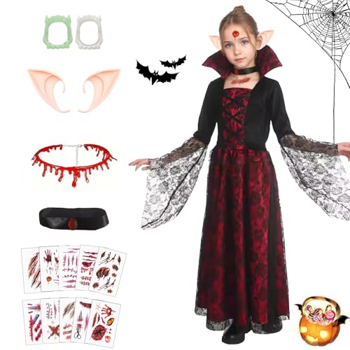 GOUYENG Halloween Kostüm,Vampir Kostüm,Kinderkostüm,Gothic Vampirin,Gothic Vampirkostüm,Queen Dress Up Party Verkleidung,Vampirkostüm Kinder,für Karneval,Fasching,Mottoparty,Halloween von GOUYENG