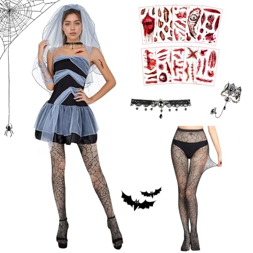 GOUYENG Halloween Kostüm,Zombie Braut Kostüm,Friedhofsbraut Kleid,Teufelskleid,Geisterbraut Kostüm,Damen Geisterbraut,für Karneval,Fasching,Mottoparty,Halloween von GOUYENG