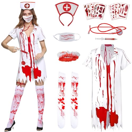 GOUYENG Karneval Kostüm,Halloween Kostüm,Zombie Krankenschwester Kostüm,Zombiekrankenschwester,Zombie Krankenschwester Outfit,Blutige Uniform,für Karneval,Fasching,Mottoparty,Halloween von GOUYENG