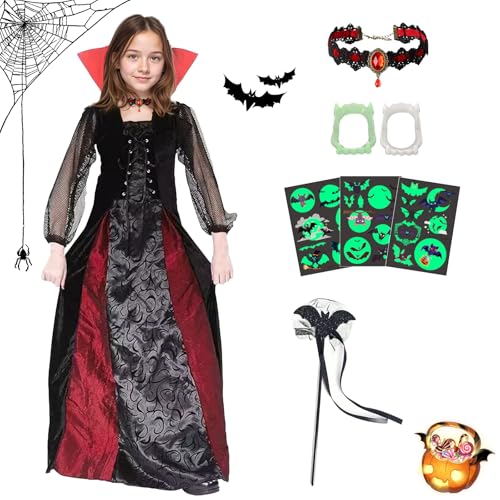 GOUYENG Kinderkostüm,Gothic Vampirin,Vampir Kostüm Mädchen,Halloween Kostüm Kinder,Queen Dress Up Party Verkleidung,Vampirkostüm Mädchen,für Karneval,Fasching,Mottoparty,Halloween von GOUYENG