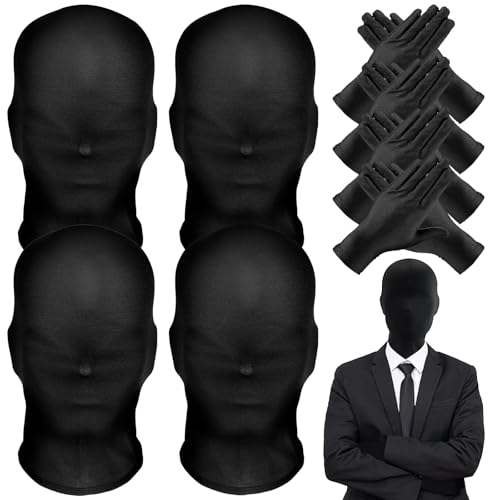 GOUYENG Kopfmaske,4 Stück Vollgesichtsmaske Halloween,Unisex Gesichtslose Maske,Schwarze Handschuhe,Maske Kopfmaske,für Halloween Karneval Party Cosplay Kostüm Accessoire von GOUYENG