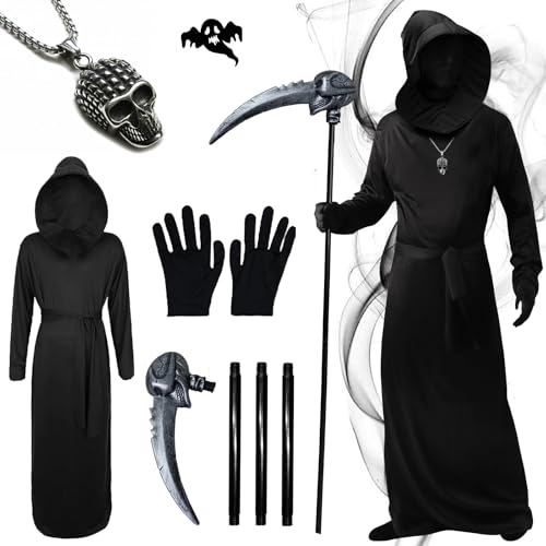 GOUYENG Sensenmann Kostüm,Halloween Kostüm,Todeskostüm,Grim Reaper Cosplay,Gruselig Tod Party Kostüm,für Karneval,Fasching,Mottoparty,Halloween von GOUYENG