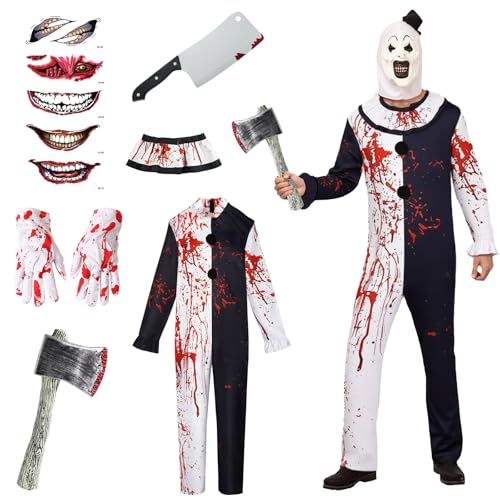GOUYENG Terrifier Kostüm,Killer Terrifier Clown,Schwarz Weiß Jumpsuit Cosplay Kostüm,Erwachsene Outfits der Killer Clown,für Karneval,Fasching,Mottoparty,Halloween von GOUYENG