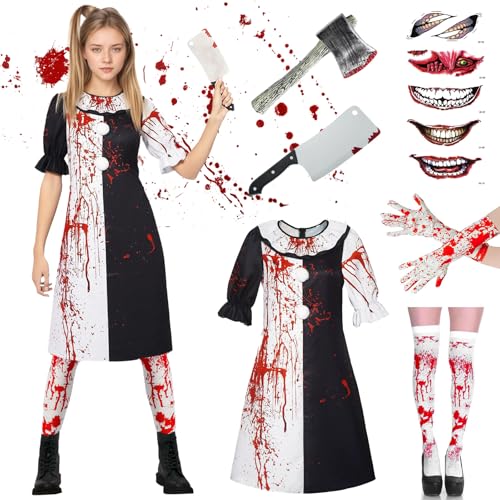 GOUYENG Terrifier Kostüm,Killer Terrifier Clown,Schwarz Weiß Jumpsuit Cosplay Kostüm,Erwachsene Outfits der Killer Clown,für Karneval,Fasching,Mottoparty,Halloween von GOUYENG