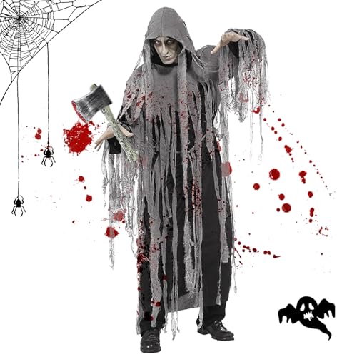 GOUYENG Zombie Kostüm,Gruseliges Ghul Kostüm mit Kapuze,Dark Sensenmann Geisterkostüm,Geist Cape Outfit,für Horror Halloween Karneval Mottoparty GOUYENG Zombie Kostüm,Gruseliges Ghul Kostüm mit Kapuze,Dark Sensenmann Geisterkostüm,Geist Cape Outfit,für Horror Halloween Karneval Mottoparty von GOUYENG