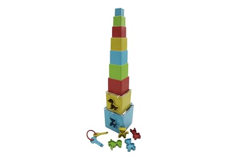 GOWI 301-01303 Steckbox Pyramide Eckig - 14tlg, Steckspiel und Stapelpyramide für Kinder von GOWI
