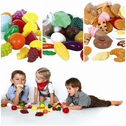 GOWI Spiel-Lebensmittel für Kaufladen oder Spielküche (Früchte Gemüse & Gebäck Set 83tlg) von GOWI