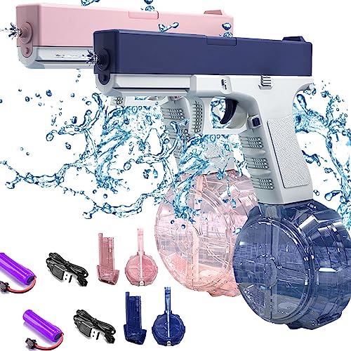 Elektrische Wasserpistole für Erwachsene und Kinder, 434 ml Kapazität, elektrische Wasserpistole, für Sommer, maximale Reichweite 32 m, Spielzeug für Sommer, Strand Pool (Blau + Rosa) von GOXAEEE