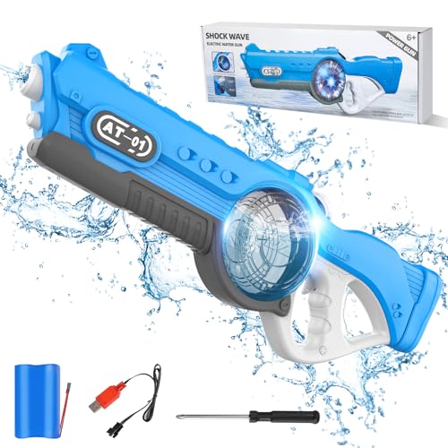 Elektrische Wasserpistole für Erwachsene Kinder, Wasserpistolen mit Licht, 9 m Reichweite, 820ml Große Kapazität, Automatische Wasseraufnahme, Wasserspritzpistole für Sommer Pool Spielzeug (Blau) von GOXAEEE