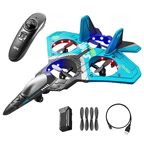 GOXAEEE Neue Upgrate V17 Jet Fighter Stunt RC Flugzeug, 2.4GHz 4 Motoren Schwerkraft Sense Fernbedienung Spinning Flugzeug, Anti-Drop Gleiter Flugzeug Leicht zu fliegen Spielzeug für Kinder (Blau) von GOXAEEE