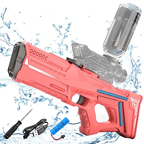 Strongest Auto Water Gun, Wasserpistole Elektrisch Erwachsene Kinder,1200mAh Akku,Reichweite 50ft-33ft, Wasserpistole mit Großer Reichweite, Automatische Wasserpistole für Sommer Outdoor Strand (Rot) von GOXAEEE