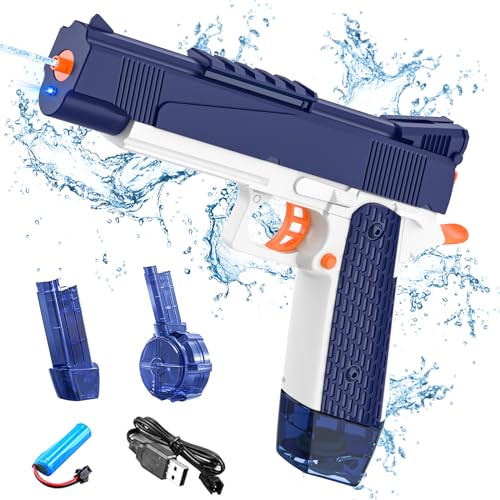 Wasserpistole Elektrisch für Kinder Erwachsene, Wasserspritzpistole Wasserpistolen mit Licht, 6 m Reichweite, 434CC+58CC Automatische Wasserpistole für Sommer Pool Strand Spielzeug (Blau) von GOXAEEE