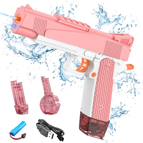 Wasserpistole Elektrisch für Kinder Erwachsene, Wasserspritzpistole Wasserpistolen mit Licht, 6 m Reichweite, 434CC+58CC Automatische Wasserpistole für Sommer Pool Strand Spielzeug (Rosa) von GOXAEEE