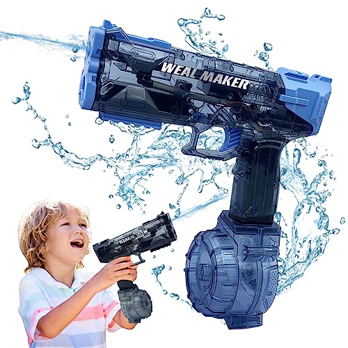 Wasserpistole Elektrisch für Kinder Erwachsene, Wasserspritzpistole mit 6 m Reichweite, Rückholfeder, 50 + 500 ml Große Kapazität, Automatische Wasserpistole für Sommer Pool Strand Spielzeug (Blau) von GOXAEEE