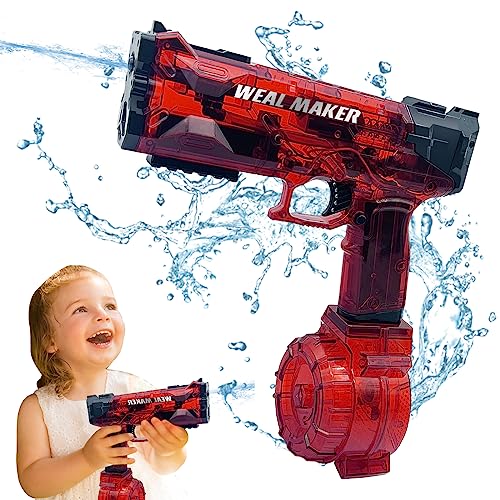 Wasserpistole Elektrisch für Kinder Erwachsene, Wasserspritzpistole mit 6 m Reichweite, Rückholfeder, 50 + 500 ml Große Kapazität, Automatische Wasserpistole für Sommer Pool Strand Spielzeug (Rot) von GOXAEEE