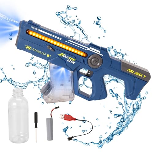 Wasserpistole Elektrisch mit Selbstabsorbierendem Wasser und Lichtern, 8M Reichweite, Elektrische Wasserpistole für Kinder Erwachsene, One-Touch Automatische Wasserpistole (Blue) von GOXAEEE