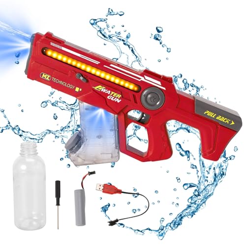 Wasserpistole Elektrisch mit Selbstabsorbierendem Wasser und Lichtern, 8M Reichweite, Elektrische Wasserpistole für Kinder Erwachsene, One-Touch Automatische Wasserpistole (red) von GOXAEEE