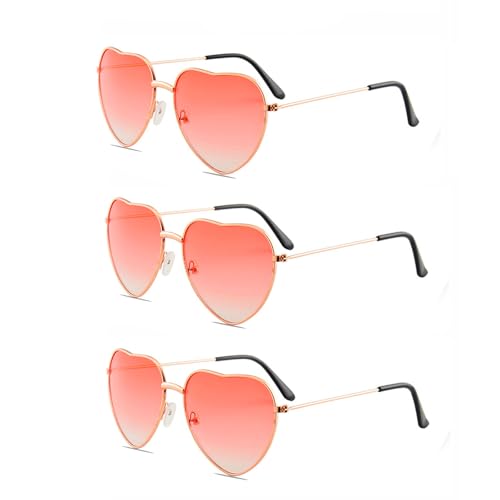 GOZINA 3 Pack Herz Sonnenbrille, Sunglasses Woman, Partybrillen, Sonnenbrille Herz, Lustige Brillen, Herzbrille, 70er 80er 90er Jahre Reisen Hochzeit Urlaub Geburtstag Party (progressives Rot) von GOZINA