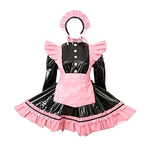 GOceBaby Sissy Dienstmädchen Rosa Schwarz PVC Abschließbar Kleid Uniform (3XL) von GOceBaby