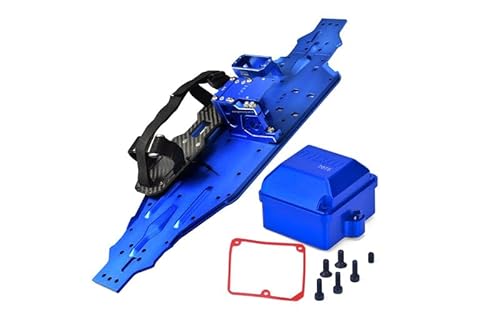 Aluminium 7075-T6 Chassis Plate with Battery Compartment + Radio Box + Motor Base + Servo Mount for Traxxas 1/8 4WD Sledge Monster Truck 95076-4 Upgrades - Blue von GPM Racing