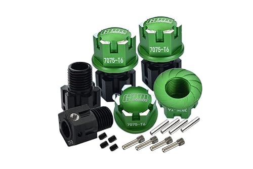 Aluminium 7075-T6 Hex Adapters (+6.5mm) and Wheel Lock for Traxxas 1:8 4WD Sledge 95076-4/1:10 E-Revo 2.0 VXL Brushless 86086-4/1:10 4WD Maxx with WideMAXX 89086-4 - 20Pc Set Green von GPM Racing