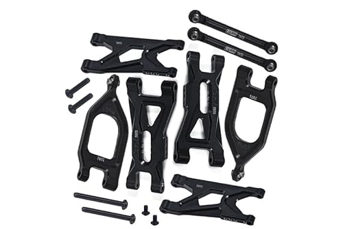 GPM Racing Aluminium 7075 Front Upper & Lower Suspension Arms + Rear Suspension Arms & Link Rod for Arrma 1/10 Gorgon 4X2 Mega 550 Brushed Monster Truck-ARA3230 Upgrade Parts - Black von GPM Racing