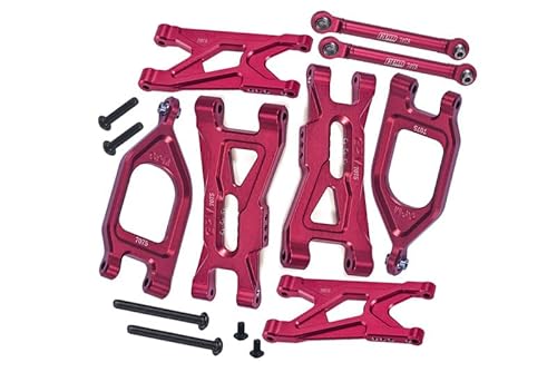 GPM Racing Aluminium 7075 Front Upper & Lower Suspension Arms + Rear Suspension Arms & Link Rod for Arrma 1/10 Gorgon 4X2 Mega 550 Brushed Monster Truck-ARA3230 Upgrade Parts - Red von GPM Racing