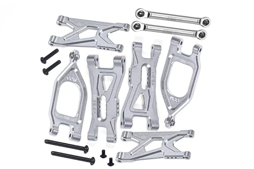 GPM Racing Aluminium 7075 Front Upper & Lower Suspension Arms + Rear Suspension Arms & Link Rod for Arrma 1/10 Gorgon 4X2 Mega 550 Brushed Monster Truck-ARA3230 Upgrade Parts - Silver von GPM Racing