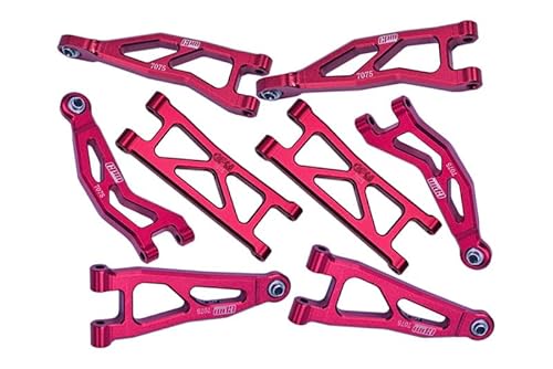 GPM Racing Aluminium 7075 Front and Rear Suspension Arms Set for Arrma 1/18 Granite GROM MEGA 380 Brushed 4X4 Monster Truck ARA2102 Upgrade Parts - Red von GPM Racing