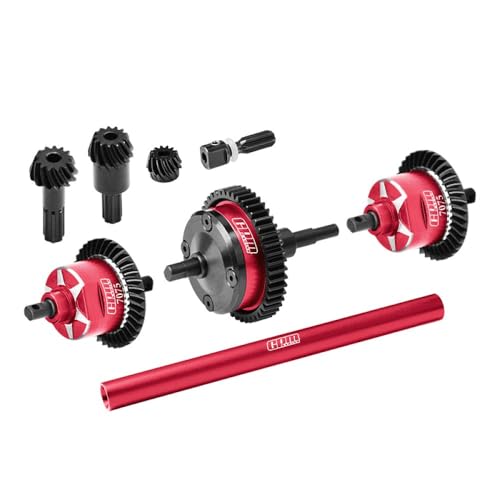 4140 Carbon Steel + 7075 Alloy Front & Centre & Rear Complete Differential for Traxxas 1/16 Mini Maxx 4WD RTR Brushless Monster Truck 107154-1 Upgrades - Red von GPM