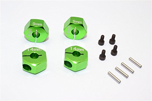 Axial EXO Tuning Teile Aluminium Hex Adapter (14mmx9mm) for Optional 14mm Hex Wheel Only - 4Pcs Set Green von GPM
