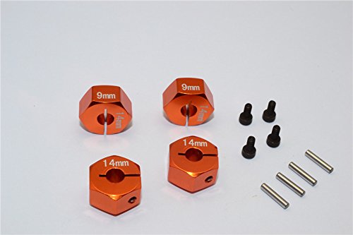 GPM Axial EXO Tuning Teile Aluminium Hex Adapter (14mmx9mm) for Optional 14mm Hex Wheel Only - 4Pcs Set Orange von GPM