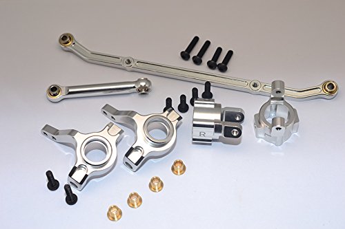 GPM Axial SCX10 Tuning Teile Aluminium Front C-Hub & Front Knuckle Arm (Toe-In 5 Degree) & SCX160 Tie Rod - 6Pcs Set Silver von GPM