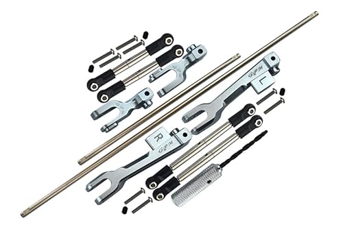 GPM for Traxxas Unlimited Desert Racer 4X4 (#85076-4) Spring Steel Front + Rear Sway Bar & Aluminum Sway Bar Arm & Stainless Steel Linkage - 23Pc Set Gray Silver von GPM