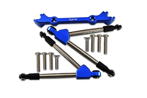 GPM for Traxxas Rustler 4X4 VXL (67076-4) Aluminum Front Tie Rods with Stabilizer for C Hub - 11Pc Set Blue von GPM