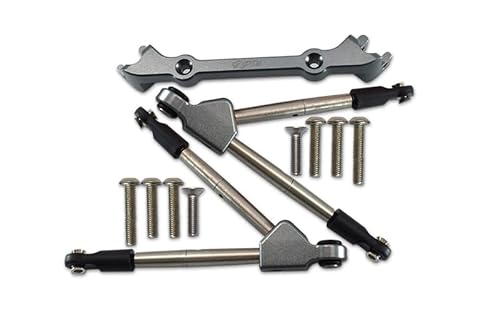 Traxxas Rustler 4X4 VXL (67076-4) Tuning Teile Aluminium Front Tie Rods with Stabilizer for C Hub - 11Pc Set Grey Silver von GPM