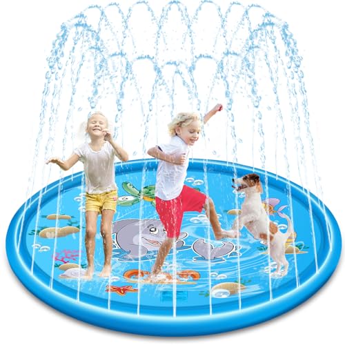 GQBVPN Splash Pad 170cm Anti-Rutsch Sprinkler Matte, Faltbarer Splash Sprinkler Pad, Sprinkler Play Matte für Kinder und Haustiere für Sommer, Garten, DraußEn GQBVPN Splash Pad 170cm Anti-Rutsch Sprinkler Matte, Faltbarer Splash Sprinkler Pad, Sprinkler Play Matte für Kinder und Haustiere für Sommer, Garten, DraußEn von GQBVPN