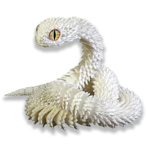 GQDGCU Schlange Spielzeug, 3D Schlange, 3D Druck Schlangen Modell, 3D Gedruckte Schlangen Statue Decor, 3D gedruckte Tierspielzeuge, Zappelspielzeug für Autismus/ADHS (45cm, Weiß) von GQDGCU