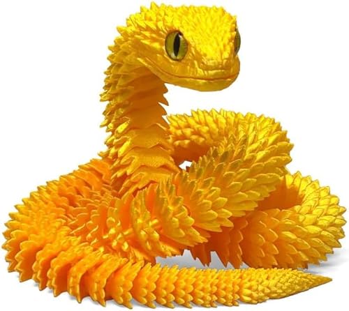 GQDGCU Schlange Spielzeug, 3D Schlange, 3D Druck Schlangen Modell, 3D Gedruckte Schlangen Statue Decor, 3D gedruckte Tierspielzeuge, Zappelspielzeug für Autismus/ADHS (60cm,Gold) von GQDGCU