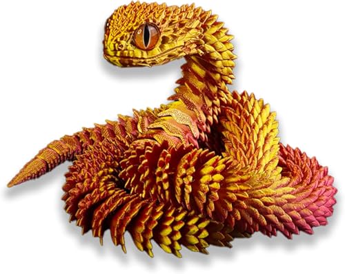 Schlange Spielzeug, 3D Schlange, 3D Druck Schlangen Modell, 3D Gedruckte Schlangen Statue Decor, 3D gedruckte Tierspielzeuge, Zappelspielzeug für Autismus/ADHS (75cm,Rot Gold) von GQDGCU
