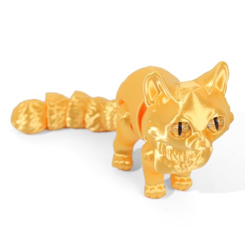 GQDGCU Katzen Spielzeug Kinder, 3D Katze, 3D Druck Katze Modell, 3D Gedruckte Kitten Katzen Statue Decor, 3D Drucker Tierspielzeuge, Zappelspielzeug für Autismus/ADHS, Festival Geschenk (16cm,Gold) von GQDGCU