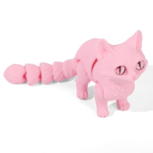 GQDGCU Katzen Spielzeug Kinder, 3D Katze, 3D Druck Katze Modell, 3D Gedruckte Kitten Katzen Statue Decor, 3D Drucker Tierspielzeuge, Zappelspielzeug für Autismus/ADHS, Festival Geschenk (16cm,Rosa) von GQDGCU