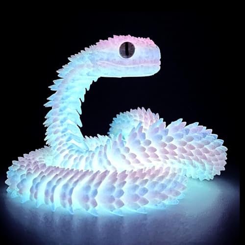 GQDGCU Schlange Spielzeug, 3D Schlange, 3D Druck Schlangen Modell, 3D Gedruckte Schlangen Statue Decor, 3D gedruckte Tierspielzeuge, Zappelspielzeug für Autismus/ADHS (60cm,Licht Regenbogen) von GQDGCU