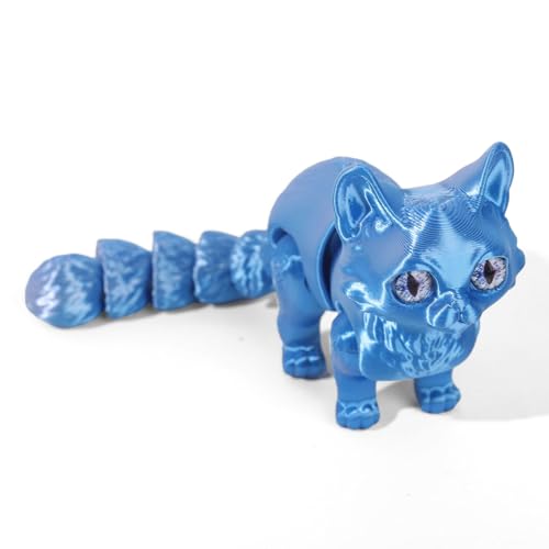 Katzen Spielzeug Kinder, 3D Katze, 3D Druck Katze Modell, 3D Gedruckte Kitten Katzen Statue Decor, 3D Drucker Tierspielzeuge, Zappelspielzeug für Autismus/ADHS, Festival Geschenk (16cm,Blau Silber) von GQDGCU