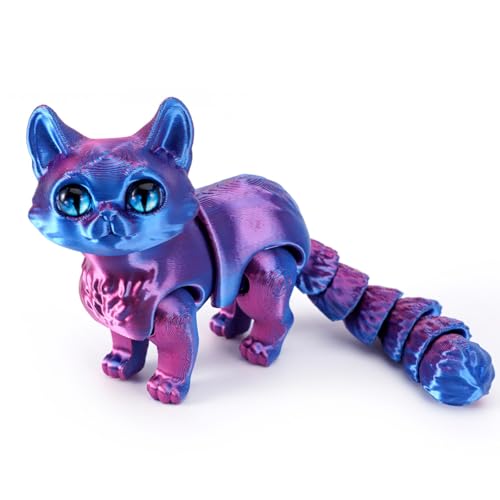 Katzen Spielzeug Kinder, 3D Katze, 3D Druck Katze Modell, 3D Gedruckte Kitten Katzen Statue Decor, 3D Drucker Tierspielzeuge, Zappelspielzeug für Autismus/ADHS, Festival Geschenk (16cm,Blau Violett) von GQDGCU