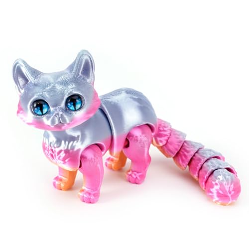 Katzen Spielzeug Kinder, 3D Katze, 3D Druck Katze Modell, 3D Gedruckte Kitten Katzen Statue Decor, 3D Drucker Tierspielzeuge, Zappelspielzeug für Autismus/ADHS, Festival Geschenk (16cm,Bonbonfarbe) von GQDGCU