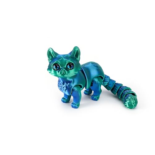 Katzen Spielzeug Kinder, 3D Katze, 3D Druck Katze Modell, 3D Gedruckte Kitten Katzen Statue Decor, 3D Drucker Tierspielzeuge, Zappelspielzeug für Autismus/ADHS, Festival Geschenk (16cm,Dazzle Grün) von GQDGCU